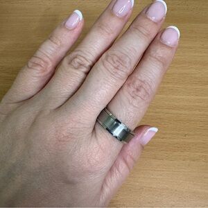 Silver Stainless Steel Minimalist Spinner Fidget Band Ring Size 10